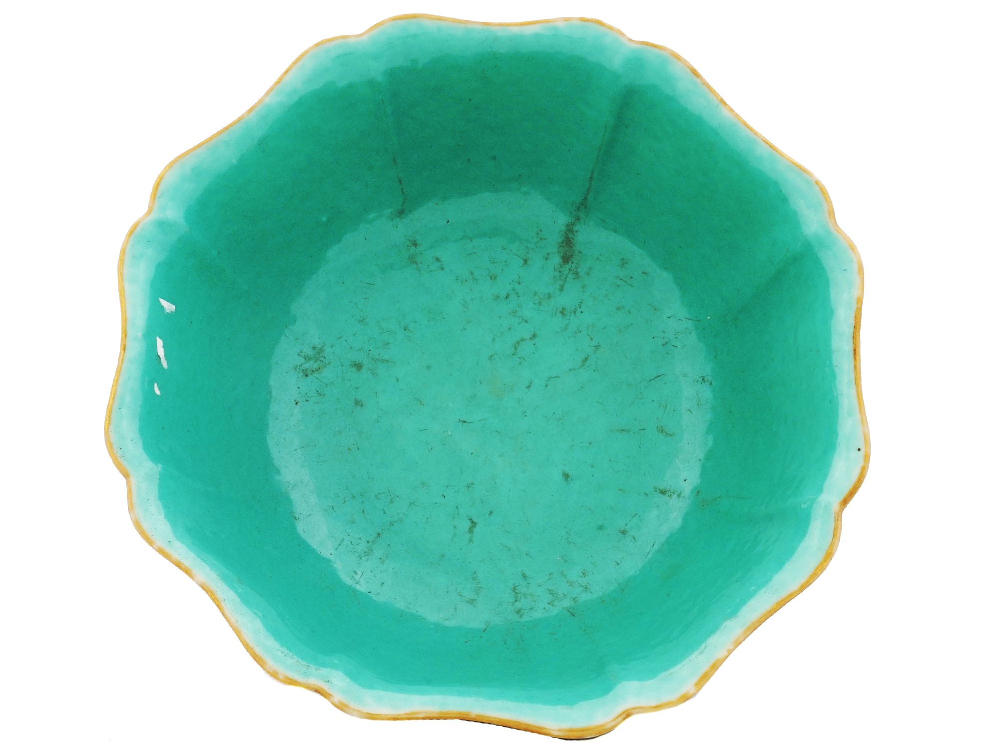 ANTIQUE CHINESE GREEN ENAMELED LOTUS SHAPED BOWL PIC-2